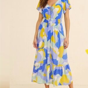 Nine West Colorful Abstract Print Maxi Dress